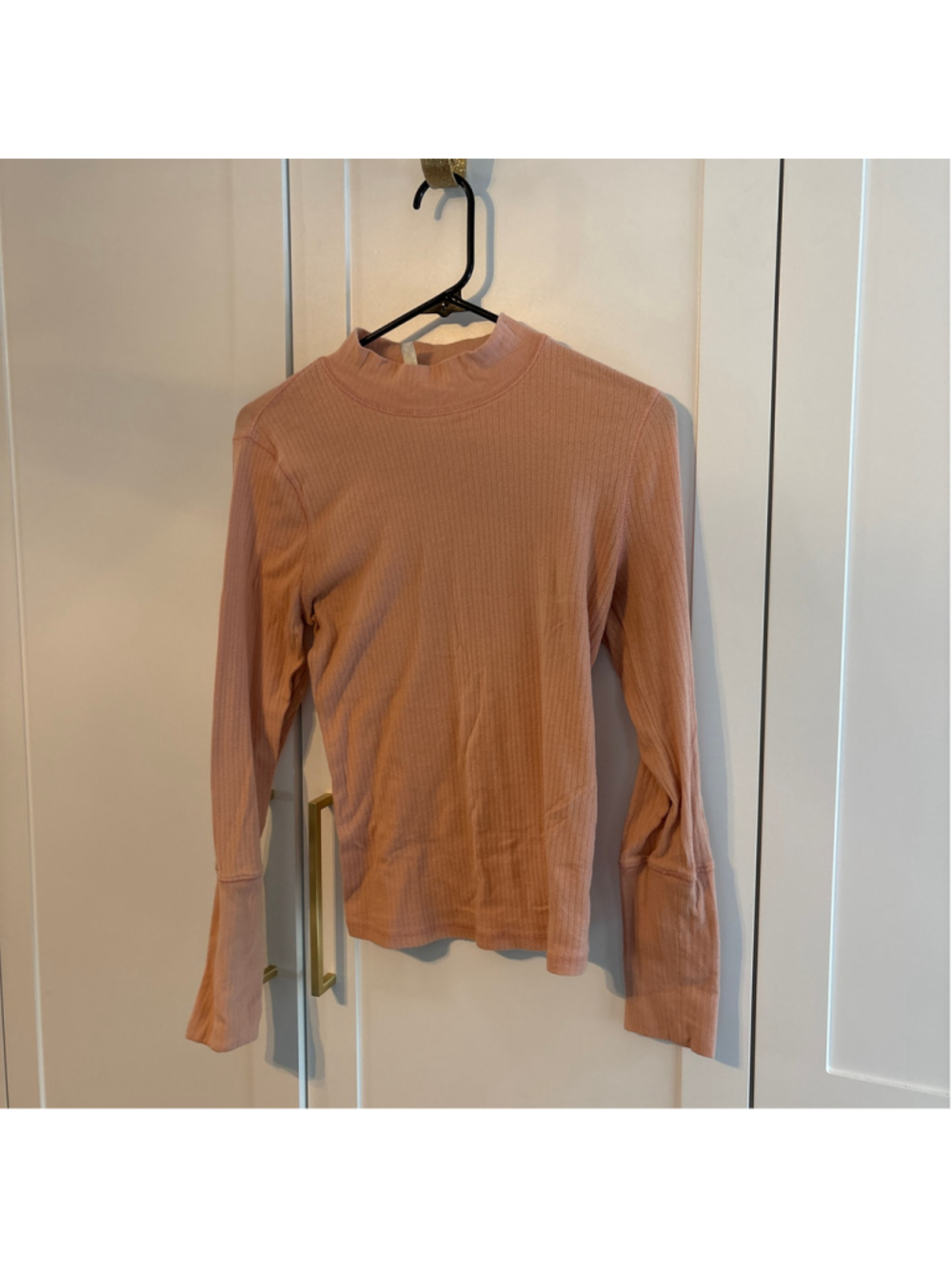 Women's Free People Long Sleeve Ribbed Mock Neck Tee, Pink, Size L